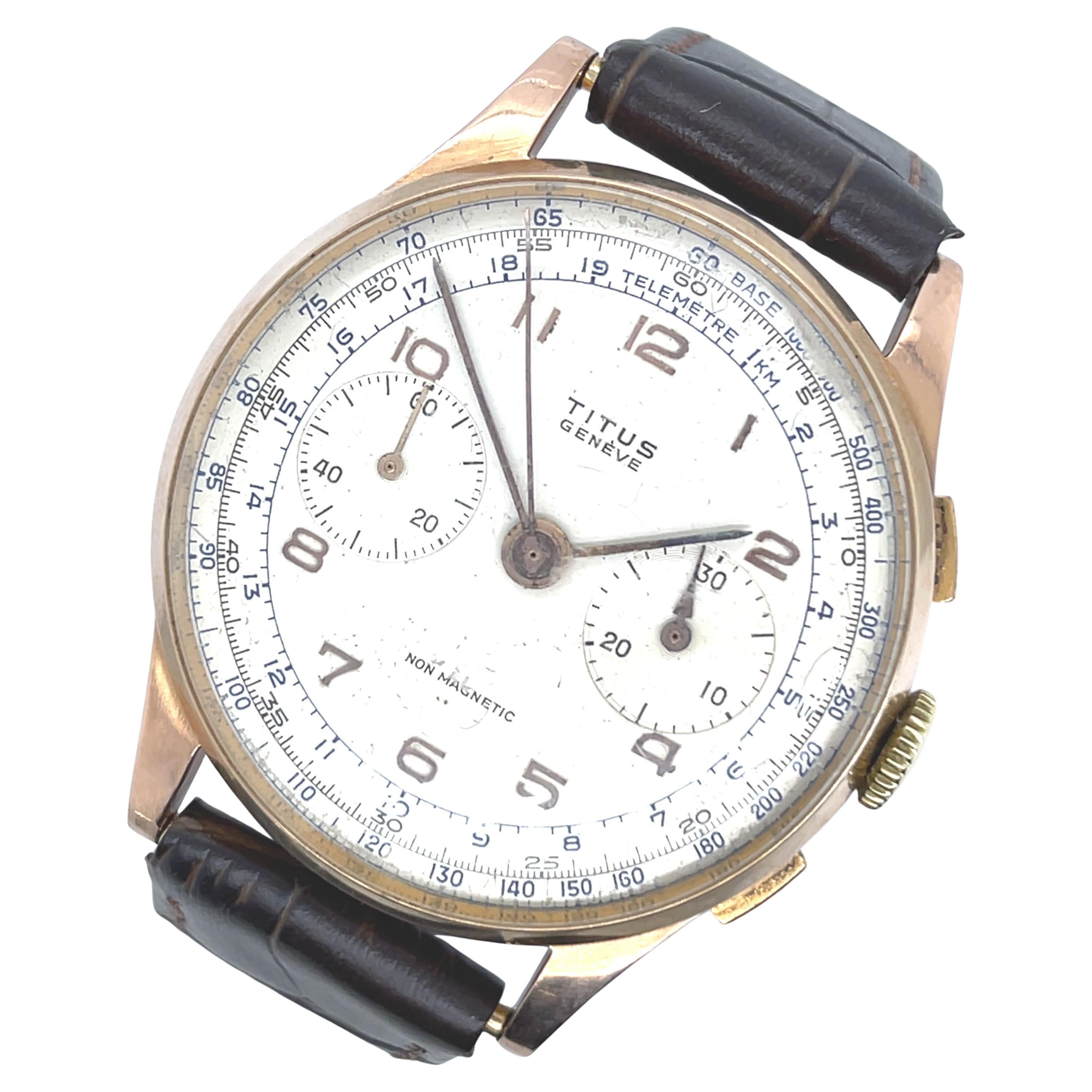 Vintage By Titus Genève Schweizer Chronograph - 18ct Rose Gold im Angebot
