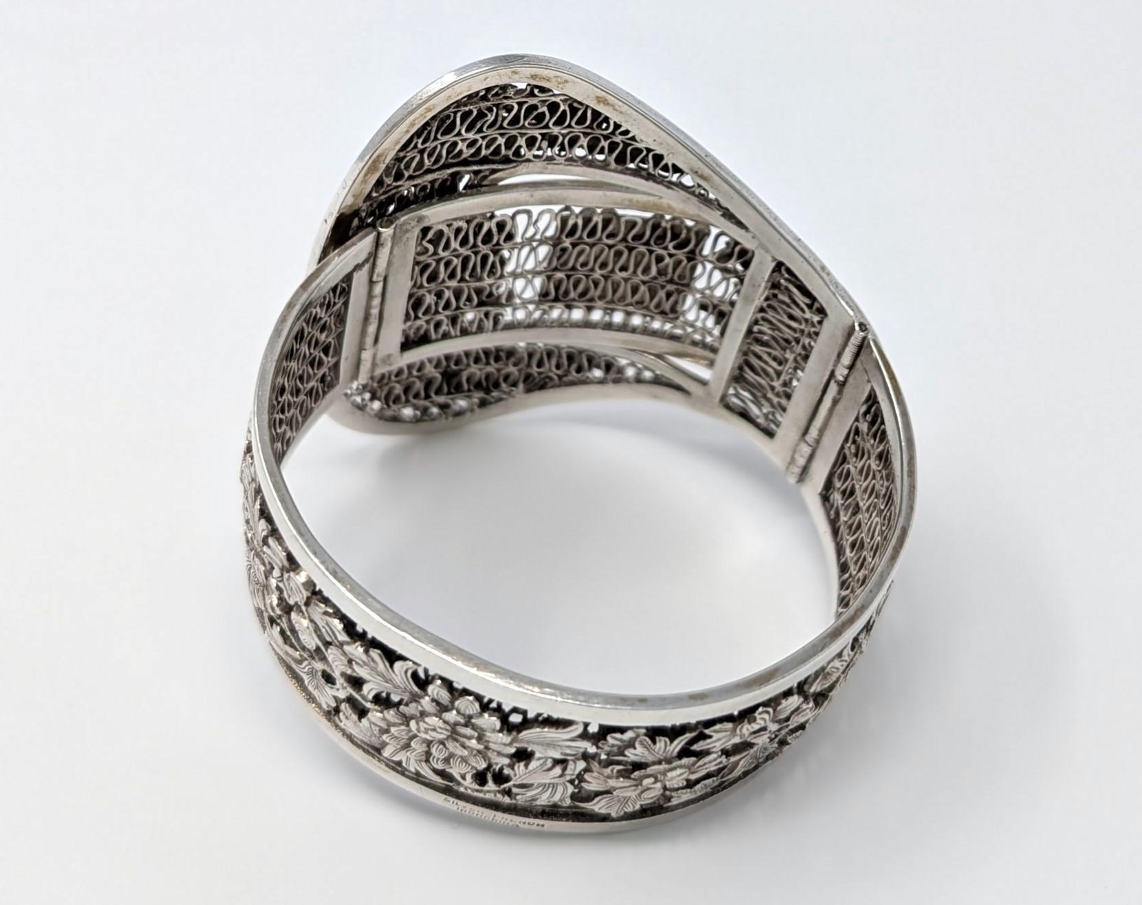 Art déco Manchette manchette vintage en argent sterling filigrane de style indochine ancienne en vente