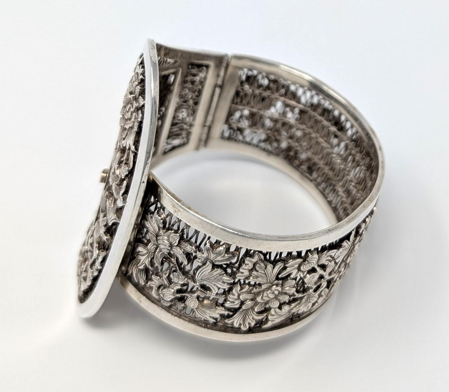 Manchette manchette vintage en argent sterling filigrane de style indochine ancienne Bon état - En vente à Greer, SC