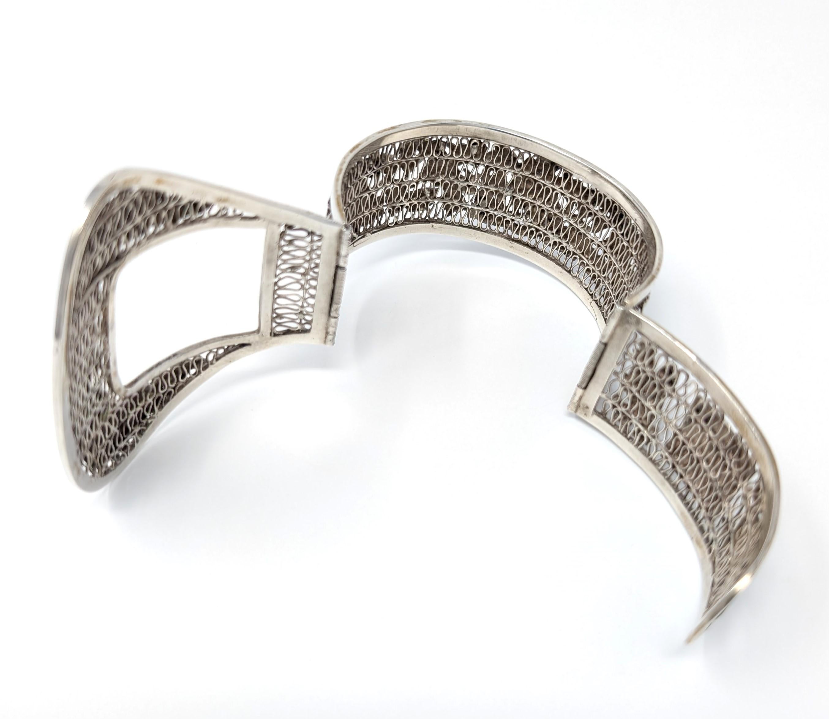Manchette manchette vintage en argent sterling filigrane de style indochine ancienne Pour femmes en vente