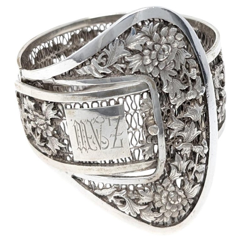 Bracelet Ceinture Ancien En Argent Filigrané - Style Manchette, Origine Indochine, Occasion