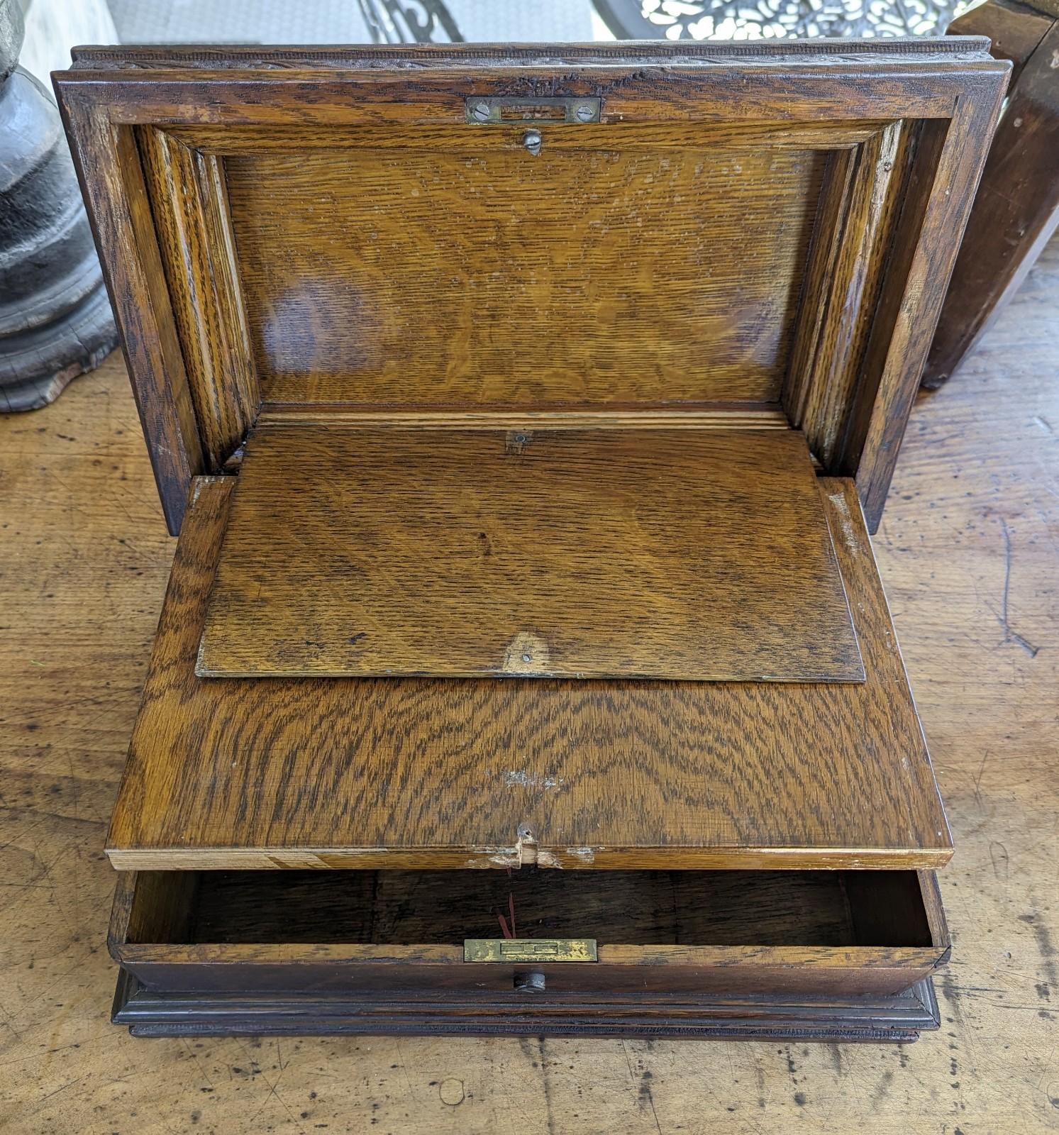 Vintage to Antique Wood Box with Hidden Compartments Marquetry Inlay MOP For Sale 2