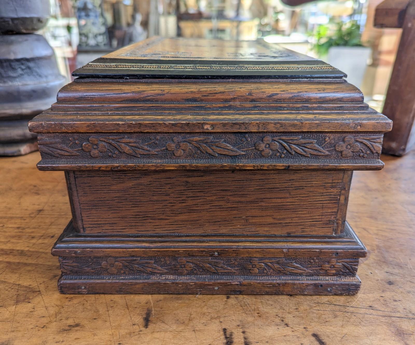 20th Century Vintage to Antique Wood Box with Hidden Compartments Marquetry Inlay MOP For Sale
