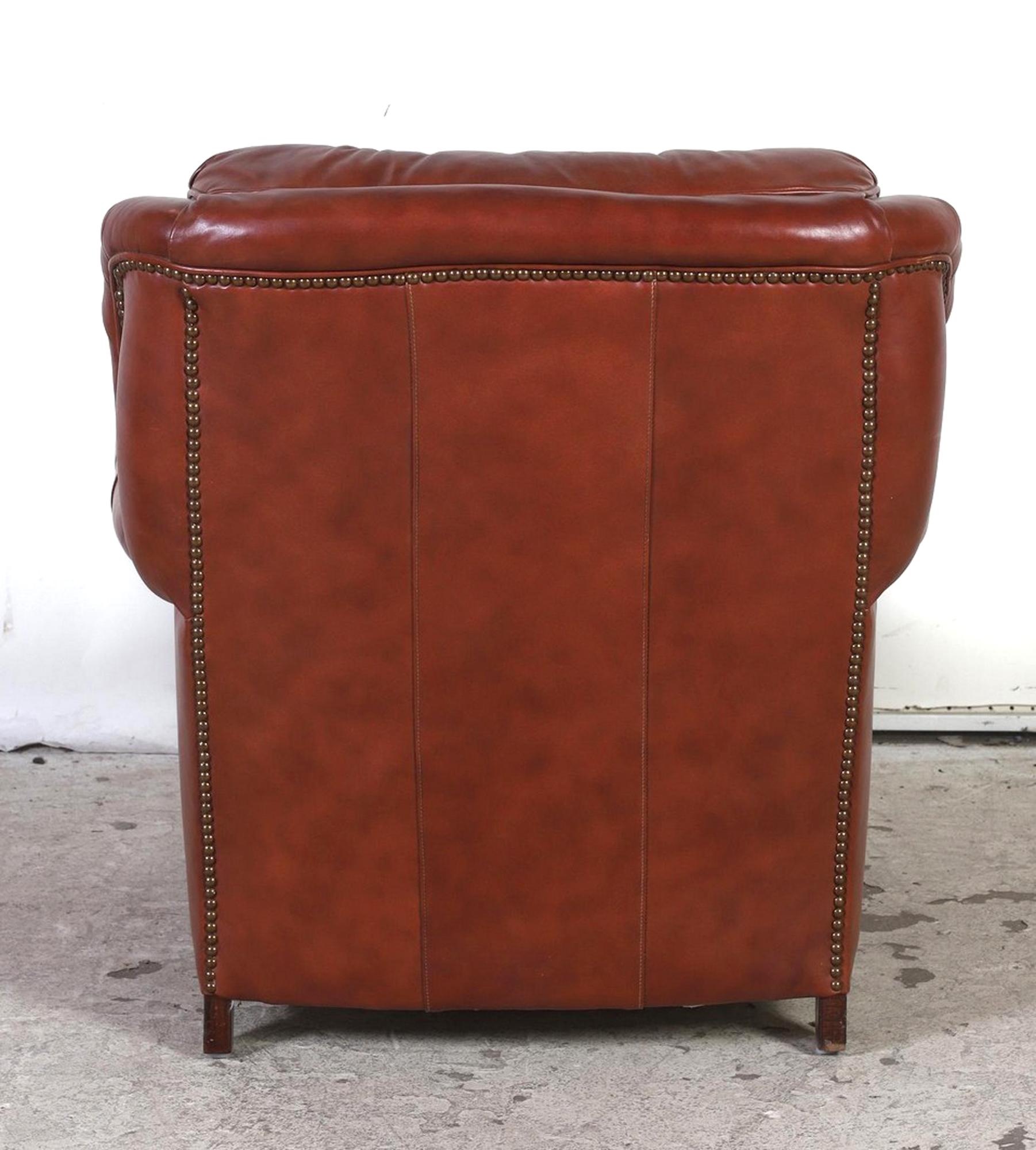 Vintage Tobacco Brown Leder Lounge Stuhl und Ottomane im Zustand „Gut“ im Angebot in Downingtown, PA