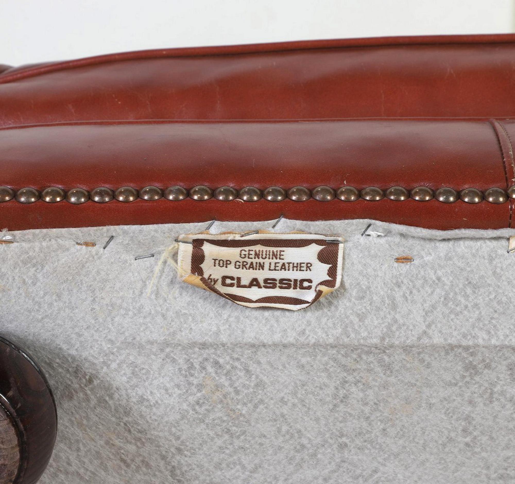 Vintage Tobacco Brown Leder Lounge Stuhl und Ottomane im Angebot 2