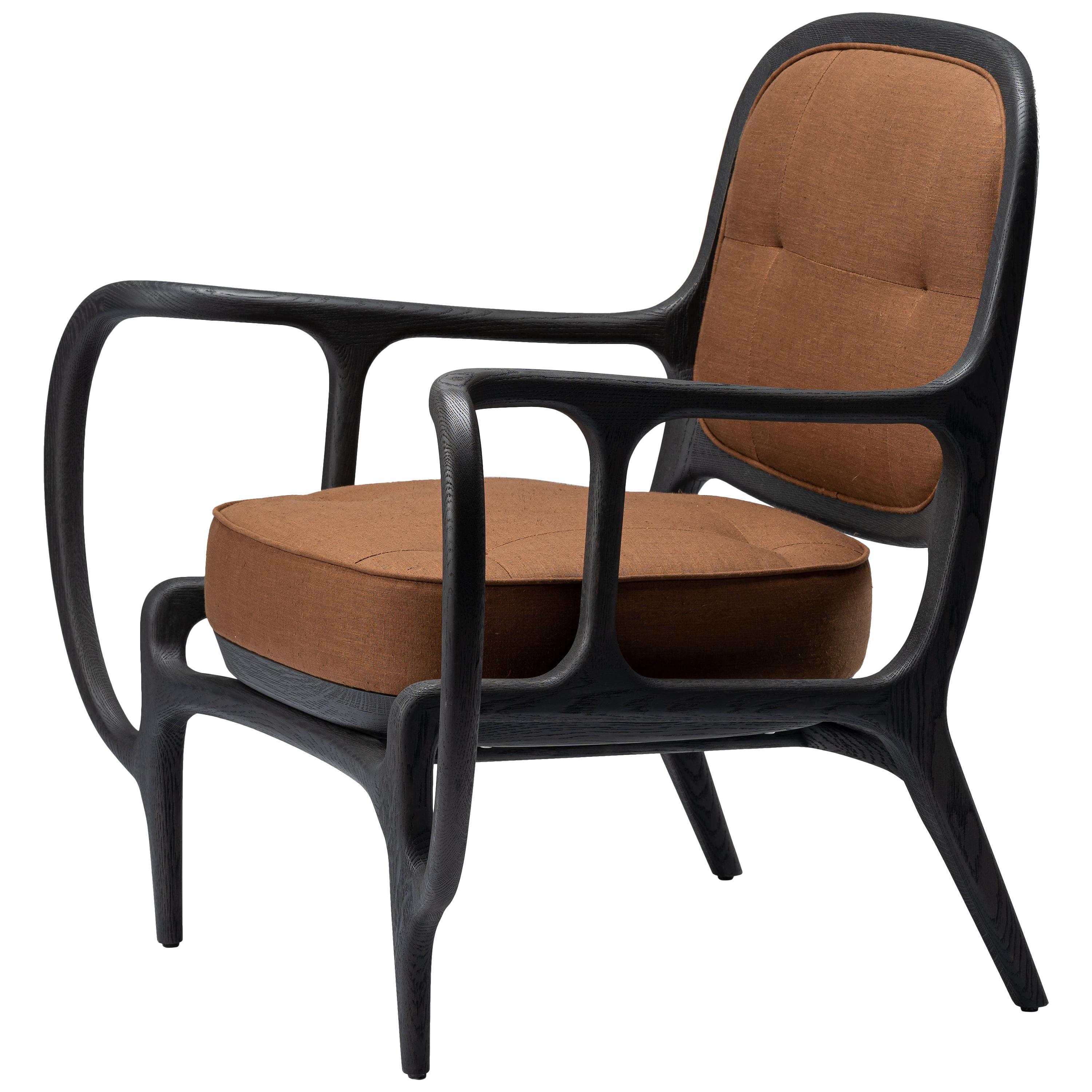 Vintage Tobacco Linen Chair / Armchair in Eiche sandgestrahlt:: schwarz/kohlefarben gebeizt