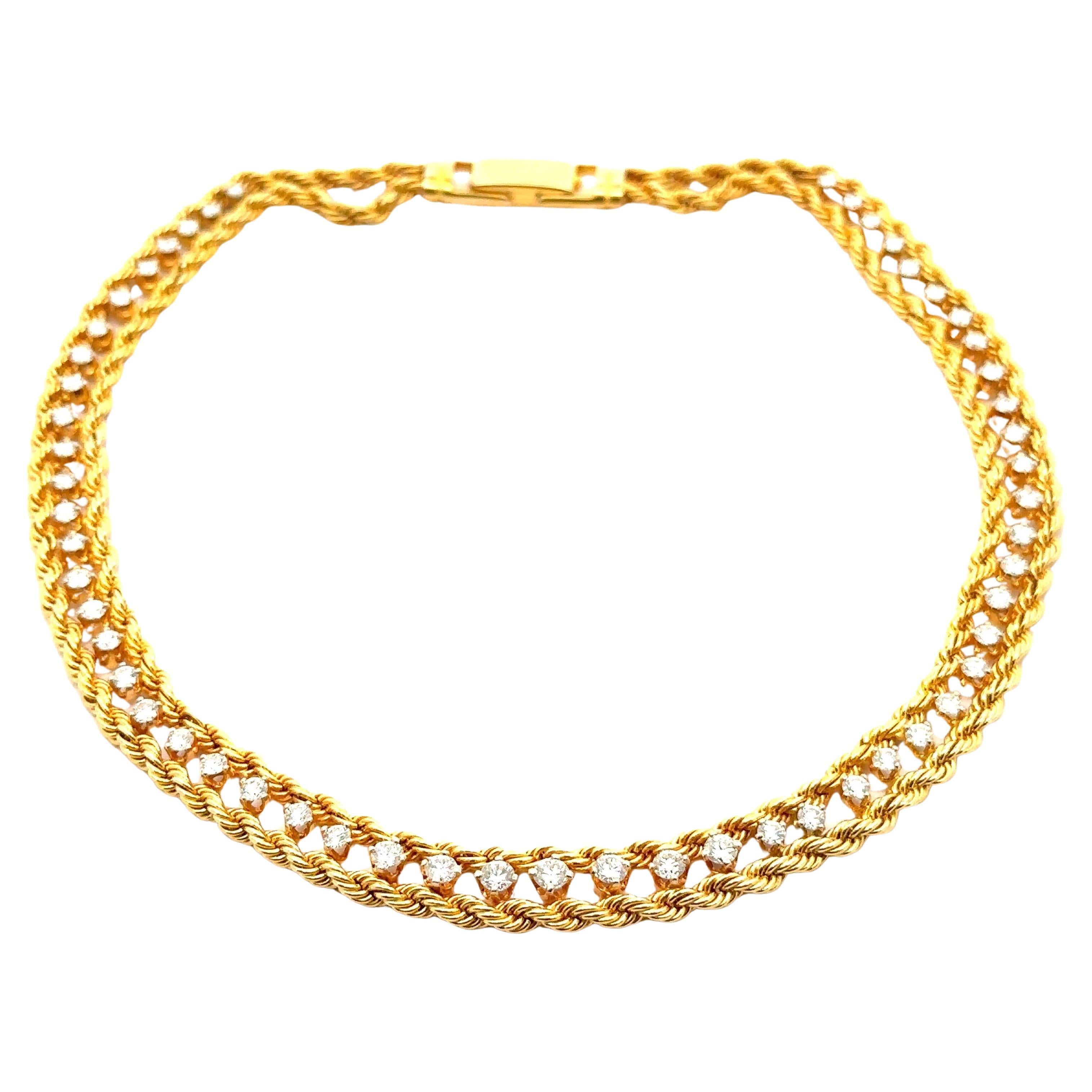 Vintage Tobias 14k Gold 4ct Diamond Center in Dual Rope Link 14" Choker Necklace
