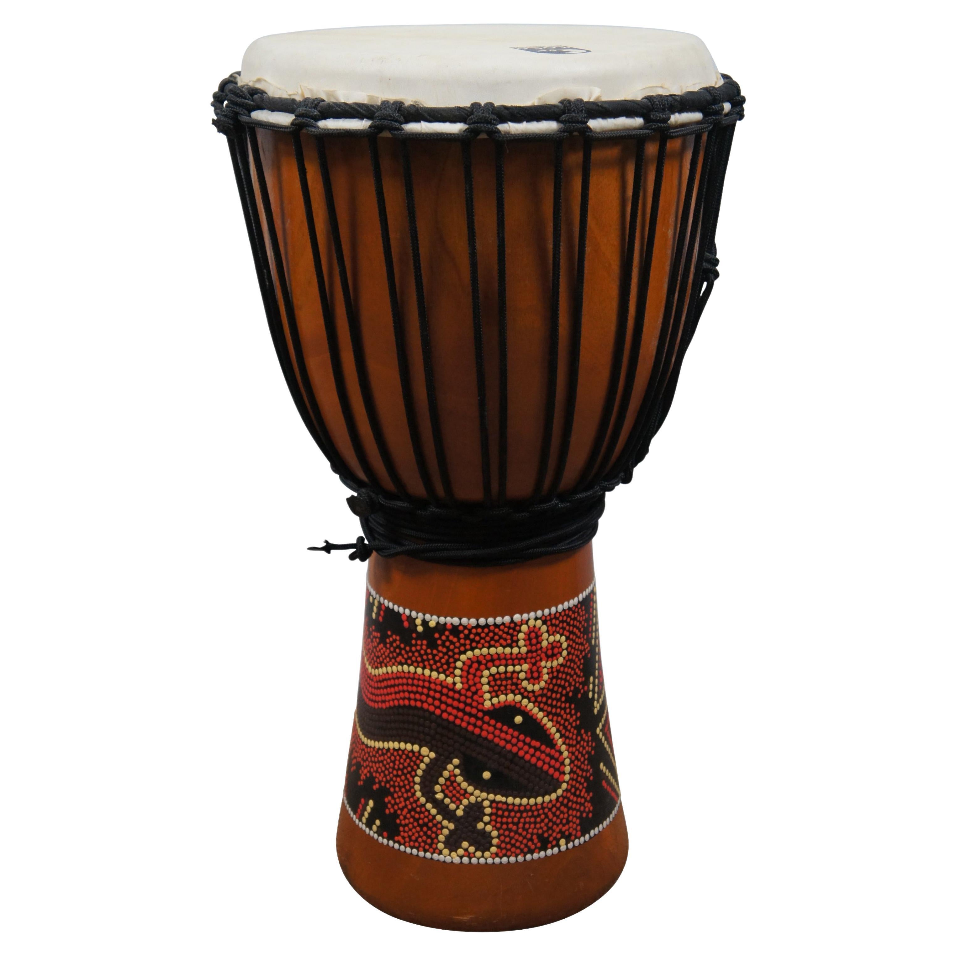 Vintage Toca Hand Percussion Djembe Drum Painted Folk Art Gecko Lizard 12" For Sale
