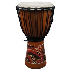 Used Toca Hand Percussion Djembe Drum Painted Folk Art Gecko Lizard 12"