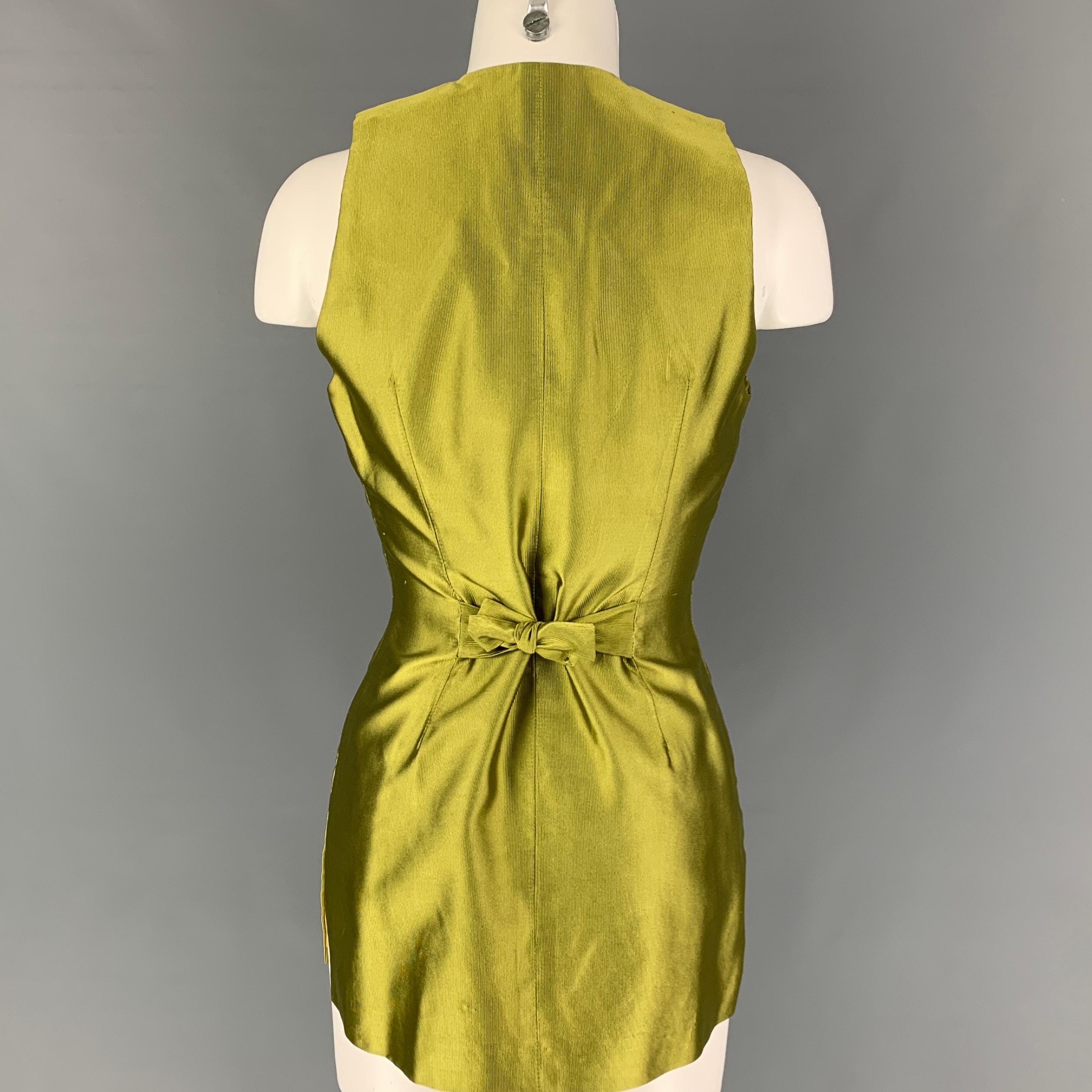 Vintage TODD OLDHAM Spring 1993 Size S Chartreuse Silk Vest In Good Condition In San Francisco, CA