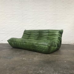 Vintage Togo-3-Seat in Forest Green Leather by Michel Ducaroy for Ligne Roset