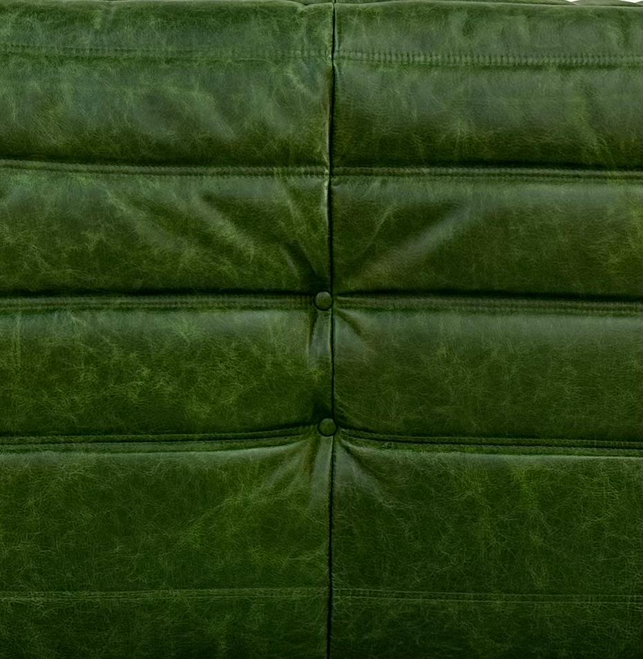 French Vintage Togo Chair in Forest Green Leather by Michel Ducaroy for Ligne Roset.