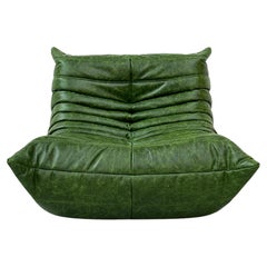 Vintage Togo-Stuhl aus Waldgrünem Leder von Michel Ducaroy für Ligne Roset.