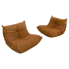 Chaises Togo vintage en cuir cognac par  M.Ducaroy pour Ligne Roset, lot de 2.