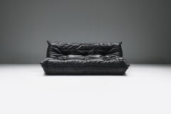 Togo vintage de 1980 en cuir noir d'origine par Michel Ducaroy - Ligne Roset