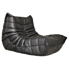 leather togo chair Vintage Togo Ligne Roset Lounge Chair Design 1973 in Black Full Grain Leather