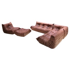 Vintage Togo Living Room Set in Cognac Leather by Michel Ducaroy for Ligne Roset