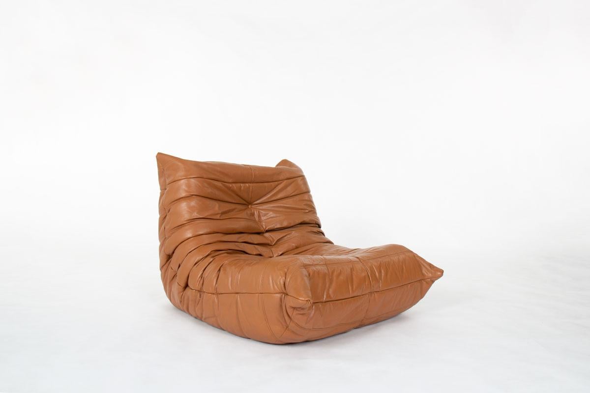 XX secolo Sedia da salotto Togo vintage in pelle di Michel Ducaroy per Ligne Roset, anni '70 in vendita