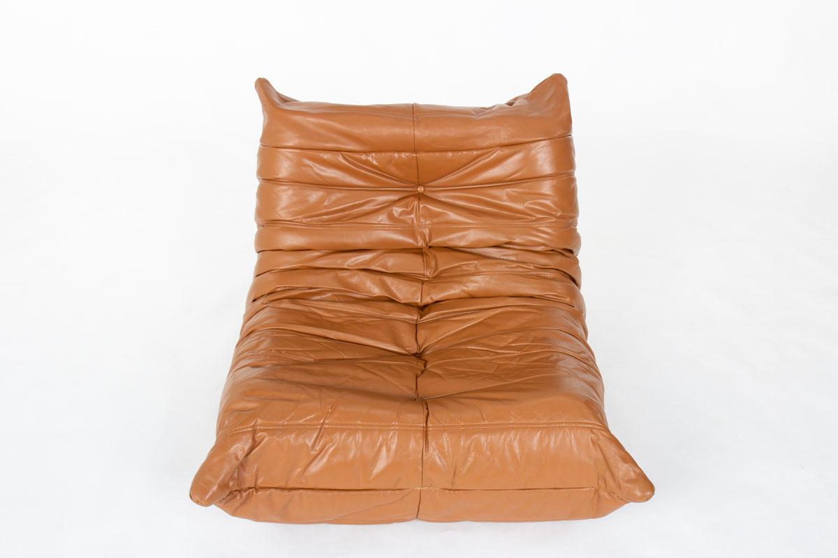 Pelle Sedia da salotto Togo vintage in pelle di Michel Ducaroy per Ligne Roset, anni '70 in vendita