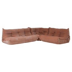 Vintage togo set by Michel Ducaroy reupholstered with Pierre Frey textile