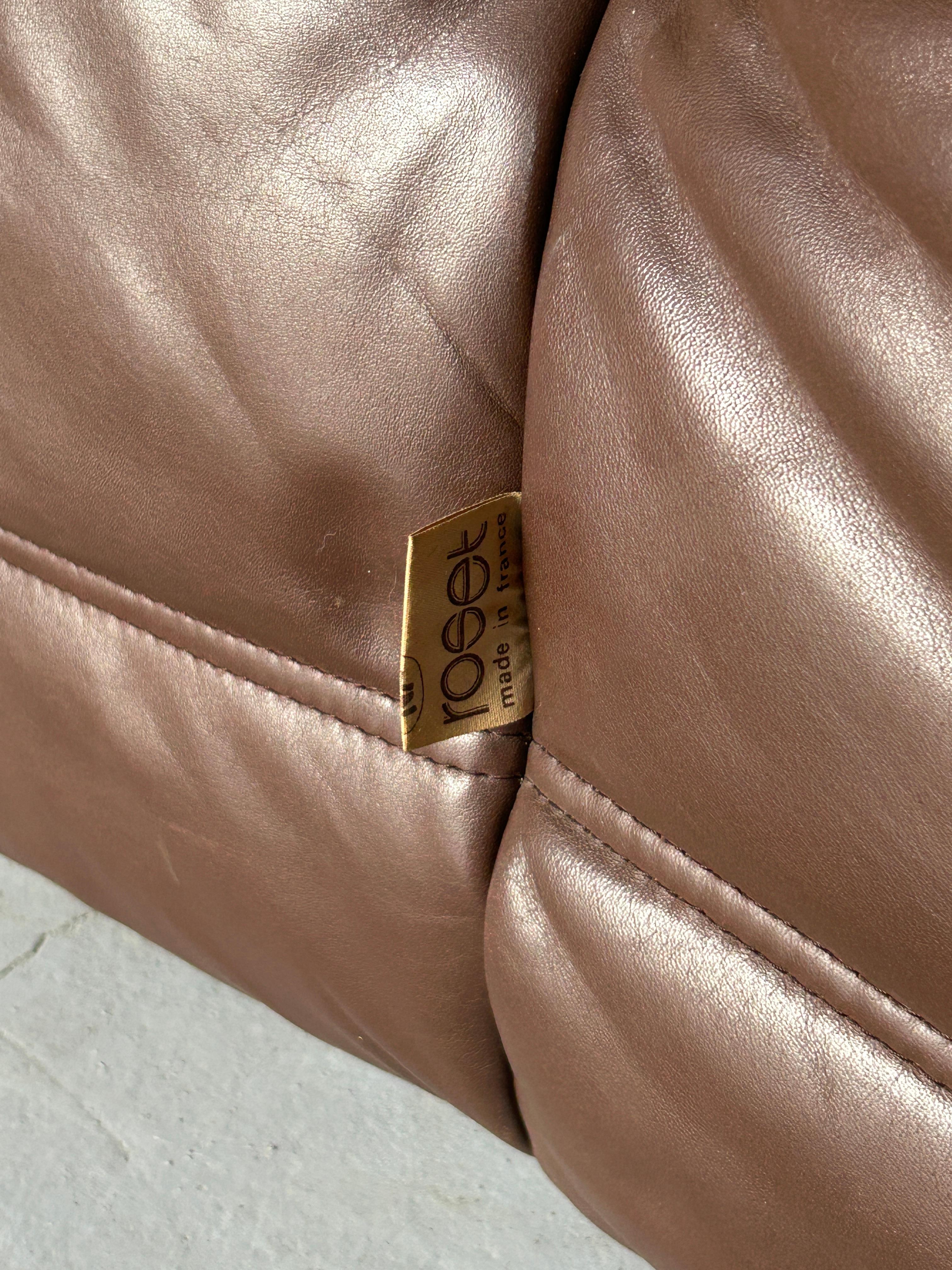 Vintage 'Togo' Set in Brown Leather, Michel Ducaroy for Ligne Roset, 1970s For Sale 3