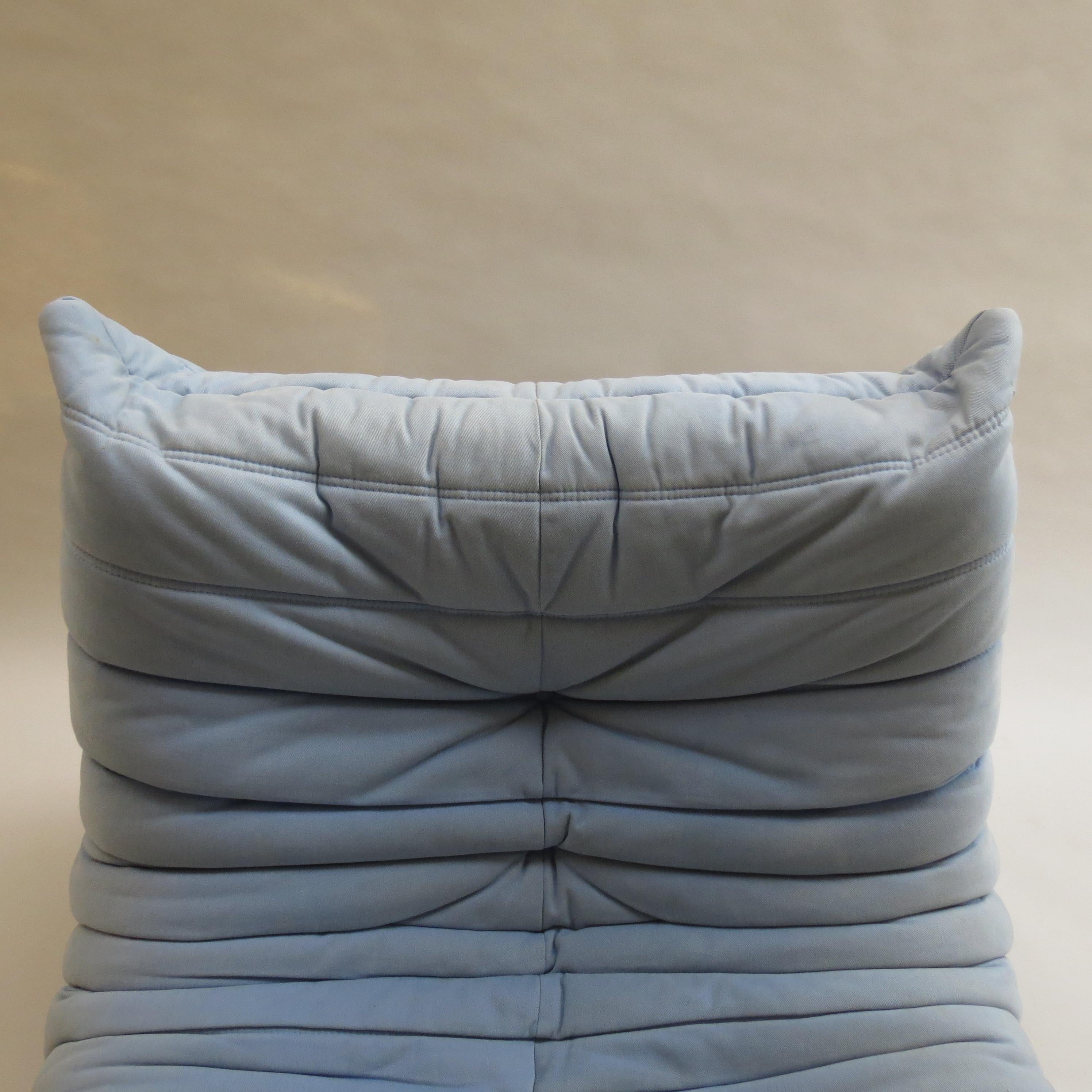 Mid-Century Modern Vintage Togo Sofa Chair by Michael Ducaroy for Ligne Roset in Light Blue