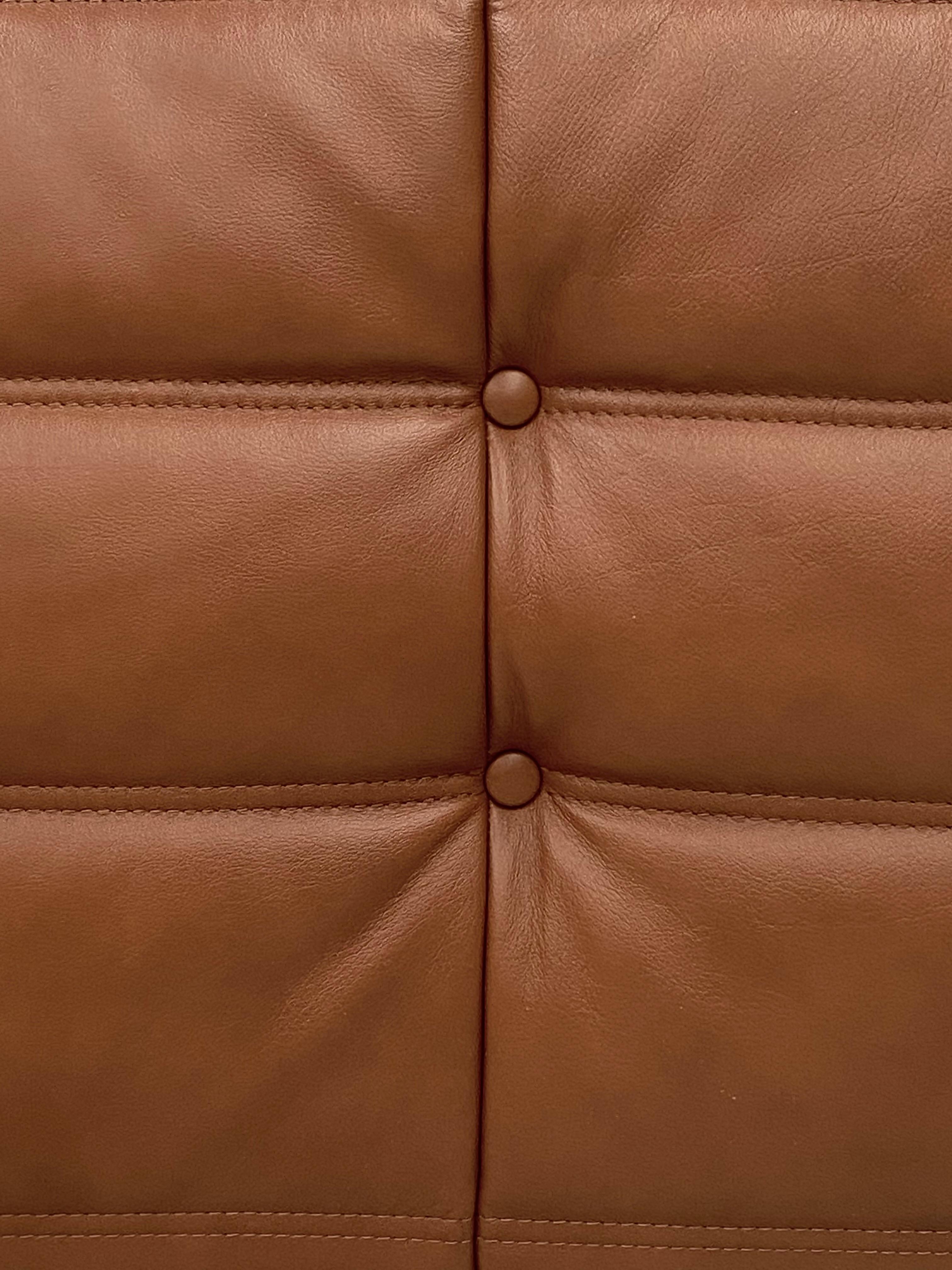 20th Century Vintage Togo Sofa in Dark Cognac Leather by M. Ducaroy for Ligne Roset, 1970s