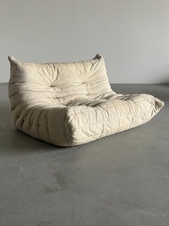 Vintage ‘Togo’ Two-Seater Sofa by Michel Ducaroy in Off-White Fabric, 70s France