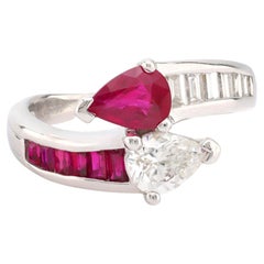 Anillo vintage toi et moi de rubí y diamantes en platino