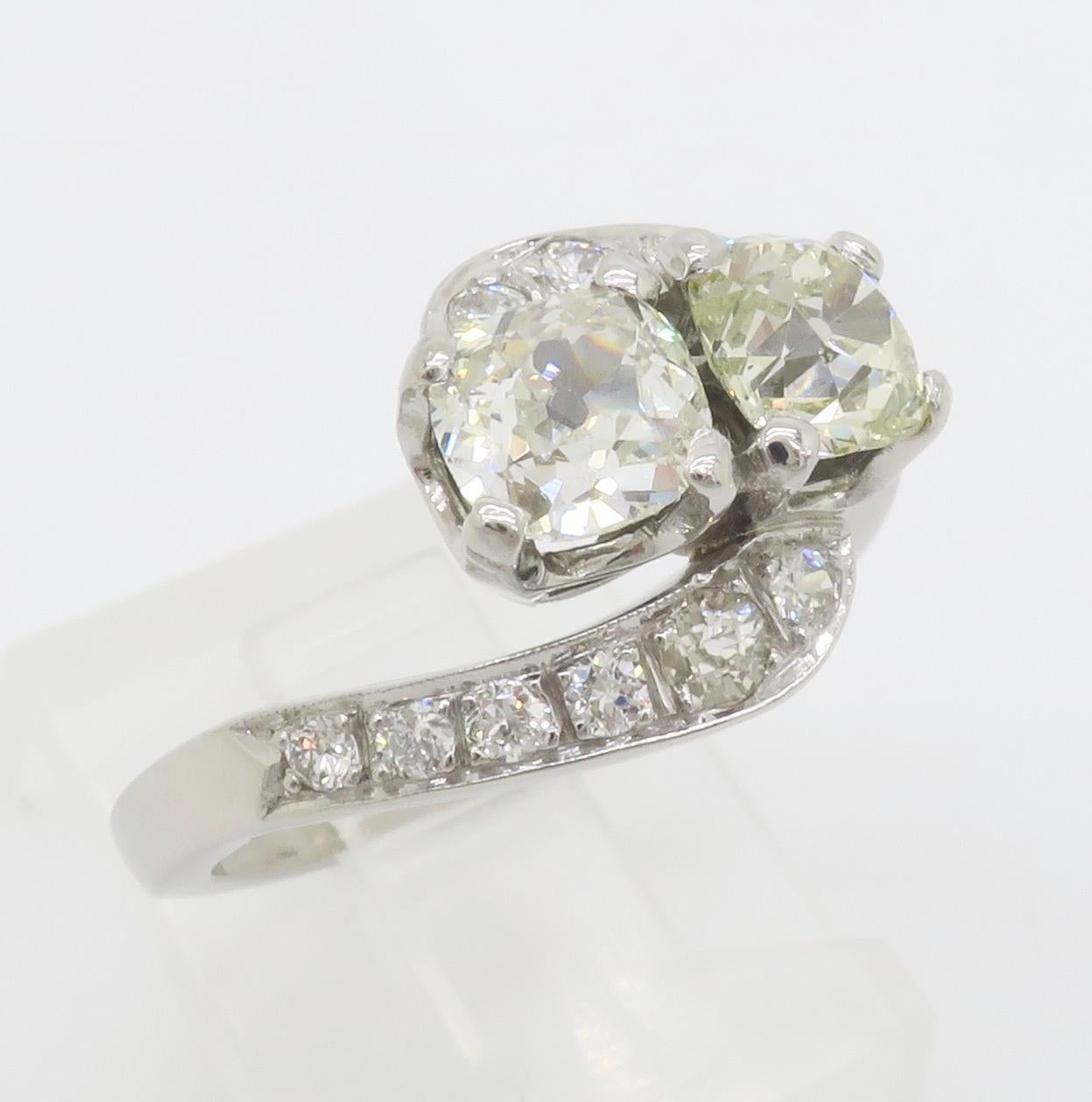 Anello vintage Toi-et-Moi in oro bianco 14 carati in vendita 10