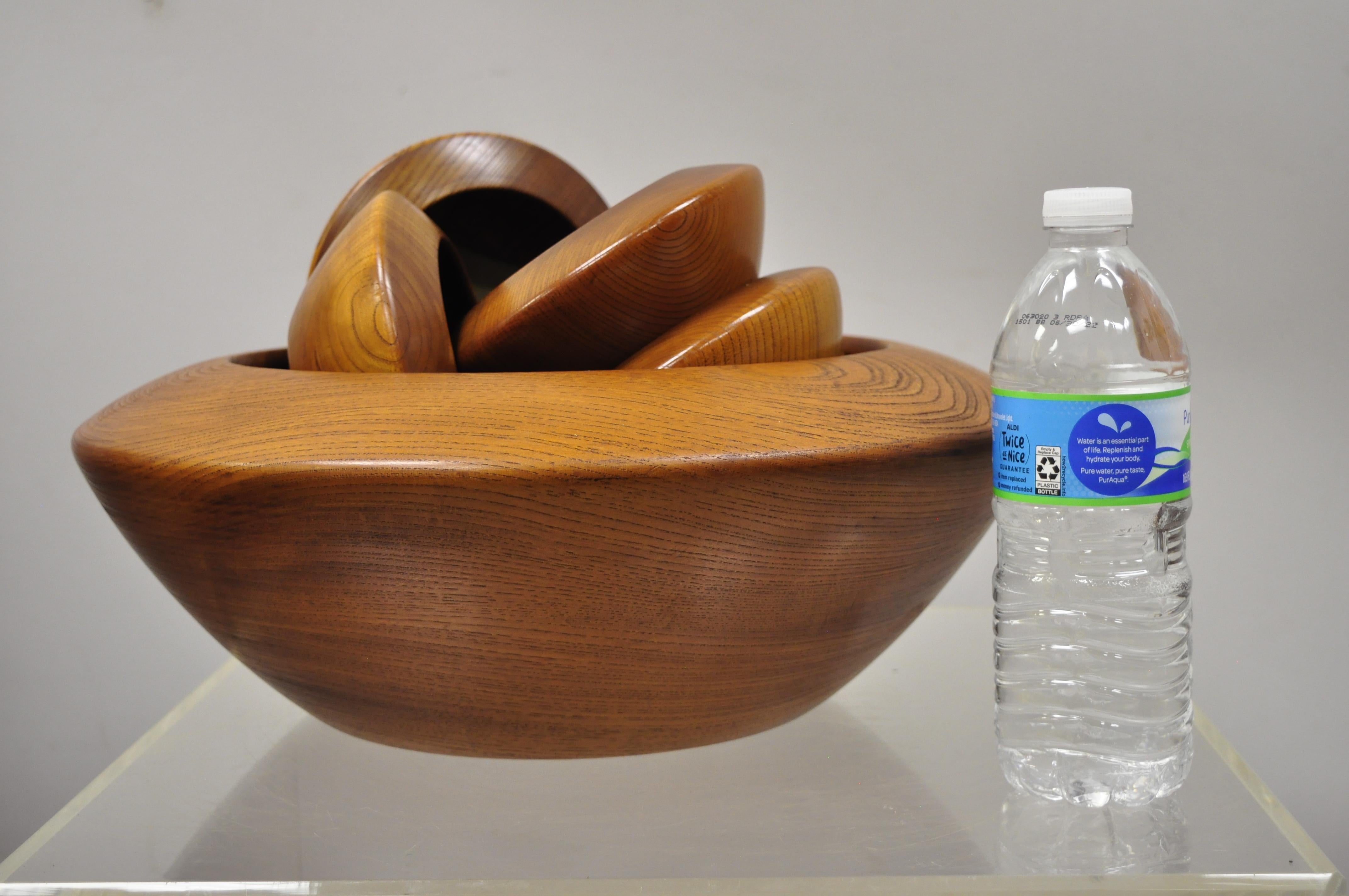 Vintage Tokaido Japan Danish Modern Teak Wood Salad Bowl Set with 8 Small Bowls 4