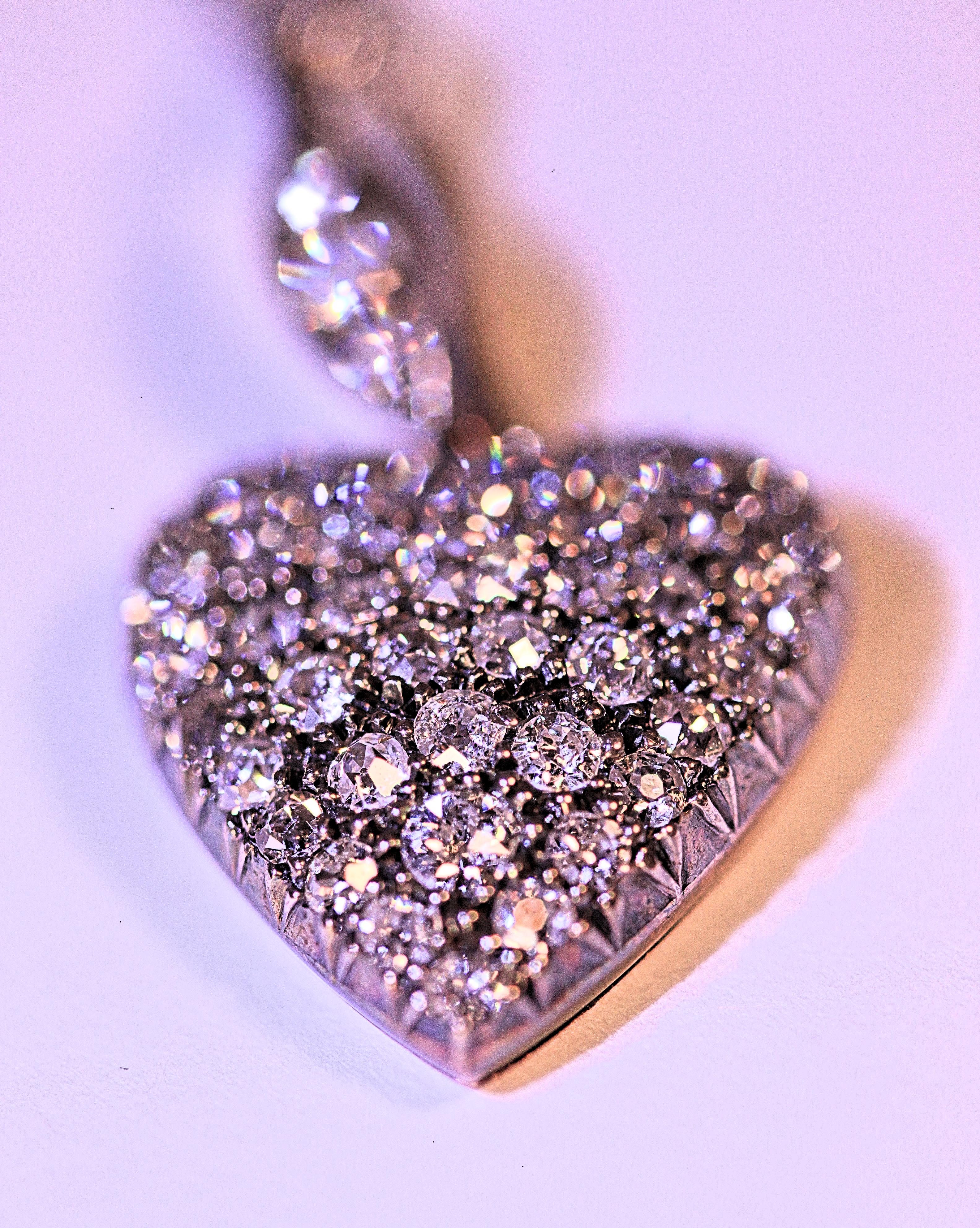 Edwardian Vintage Token of Love Locket Old European Cut Diamonds Gold Pendant Necklace For Sale