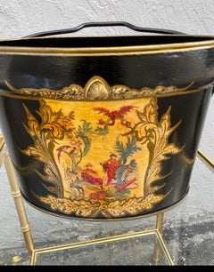 Vintage Tole Chinoiserie Container with Handle, Tôle, 1970s, Multi-Use