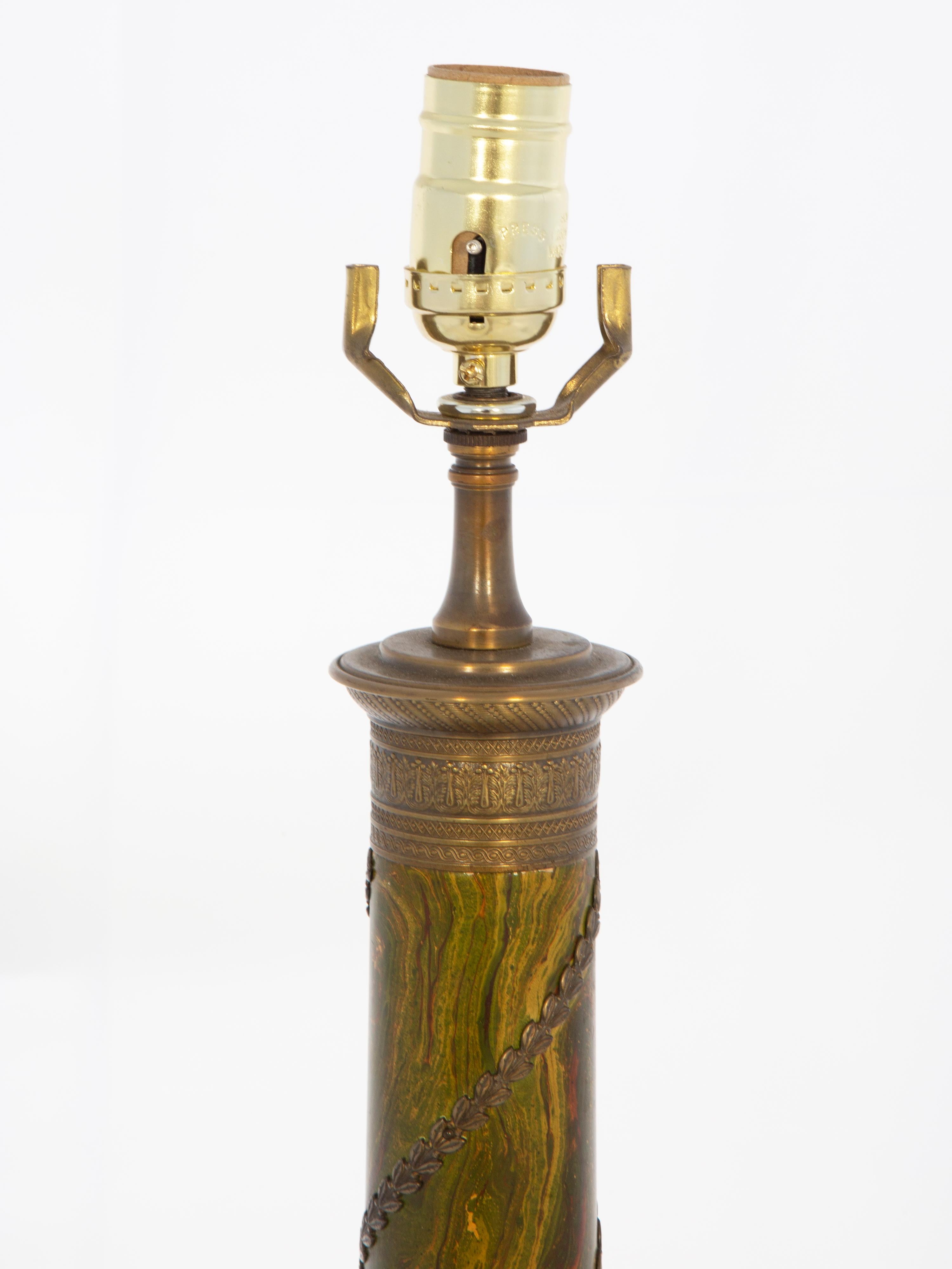 American Vintage Tole Columnar Lamp For Sale