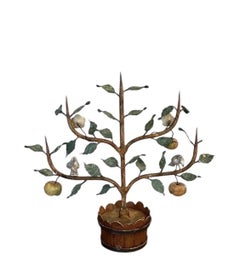 Vintage Tole Espalier Apple Fruit Tree with Birds & Flowers Topiary