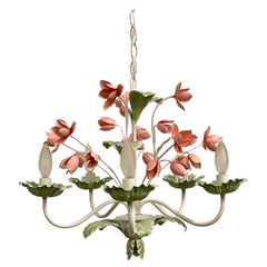 Vintage Tole Hand Painted Floral 5-Light Chandelier