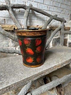 Vintage Tole Metal Decoupage Bucket Strawberry Theme