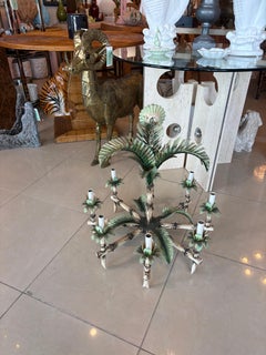 Vintage Tole Metal Palm Beach Tree Leaf Leaves 8 Light Chandelier