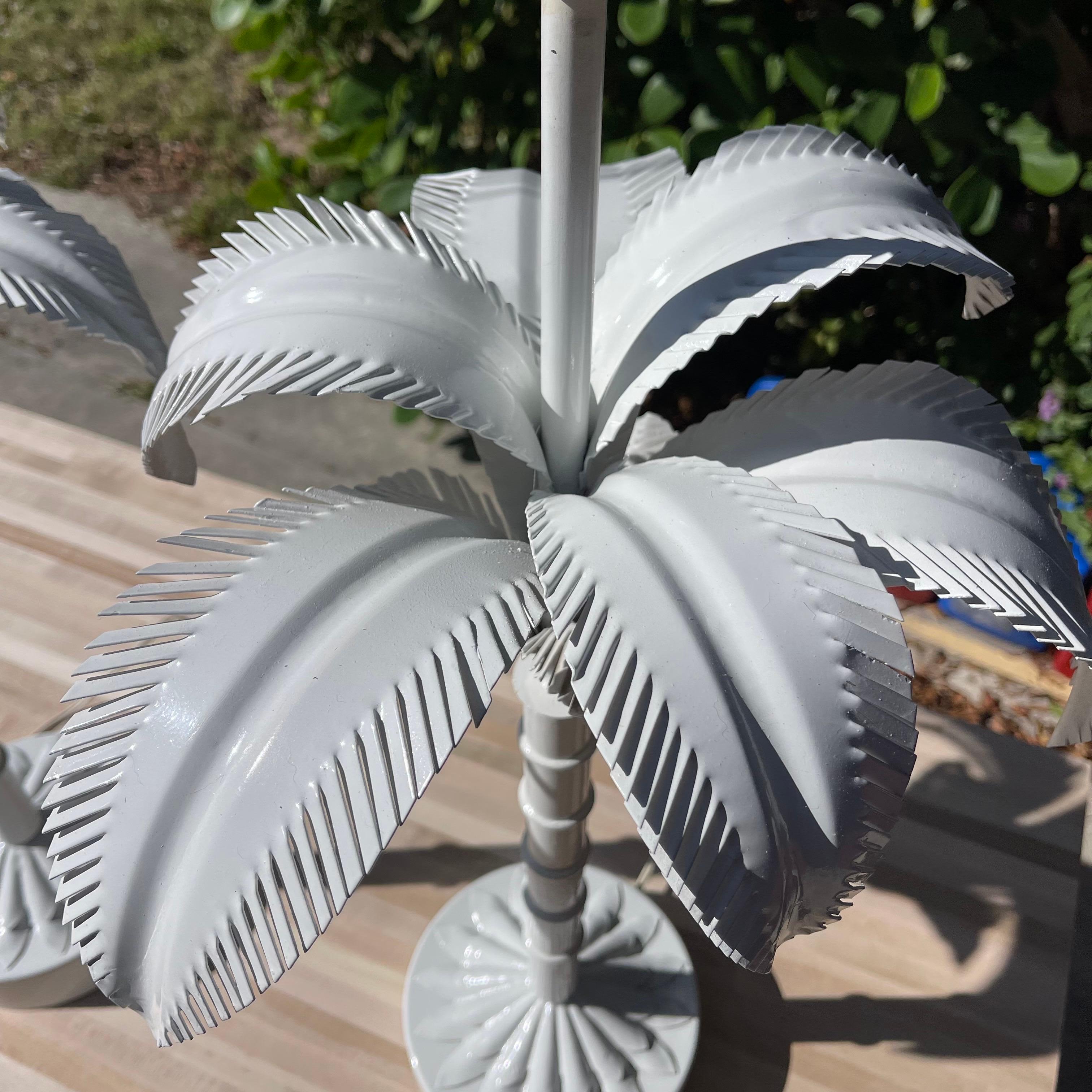 Vintage Tole Painted Metal Palm Tree Form Table Lamps, a Pair For Sale 5