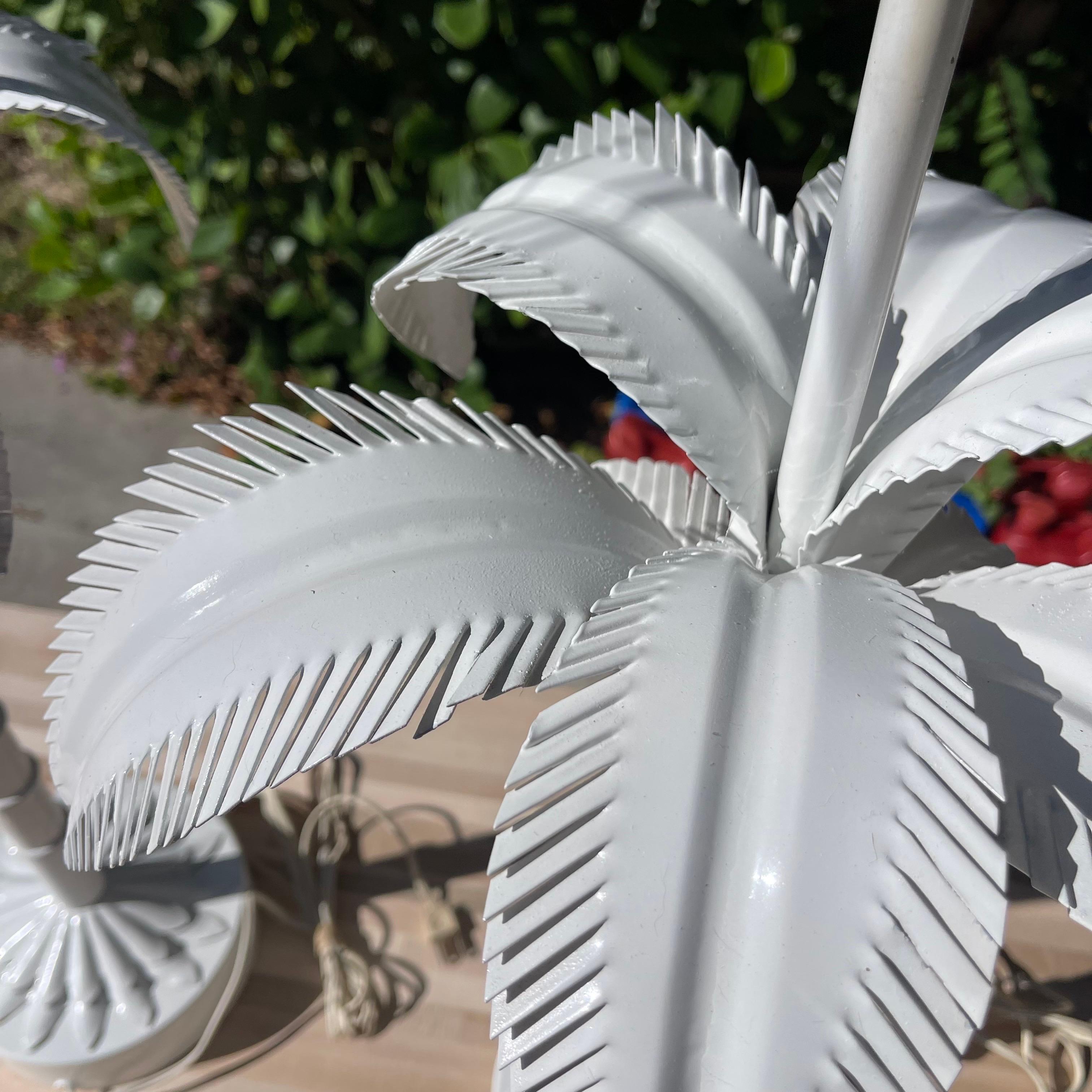 Vintage Tole Painted Metal Palm Tree Form Table Lamps, a Pair For Sale 6