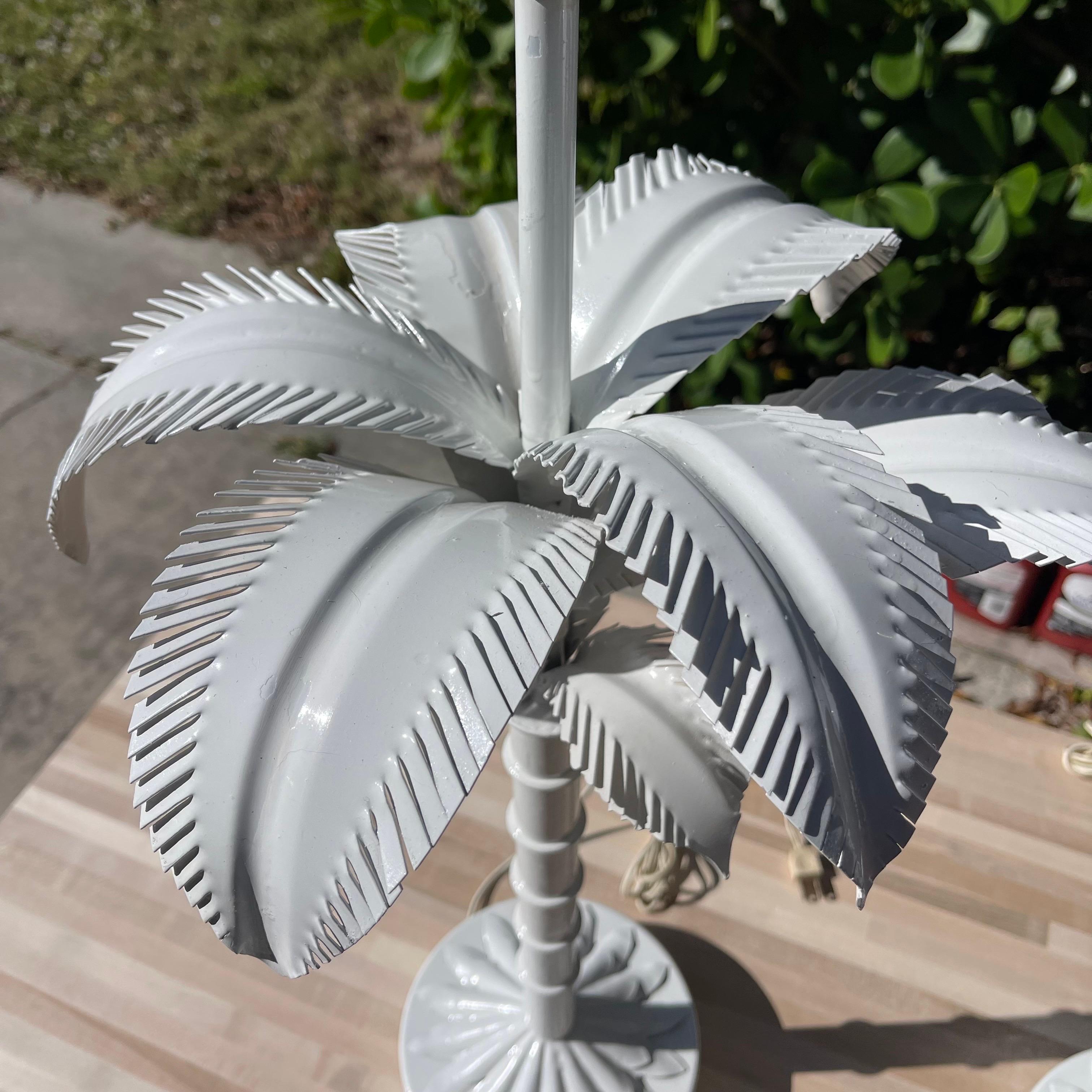 Vintage Tole Painted Metal Palm Tree Form Table Lamps, a Pair For Sale 9