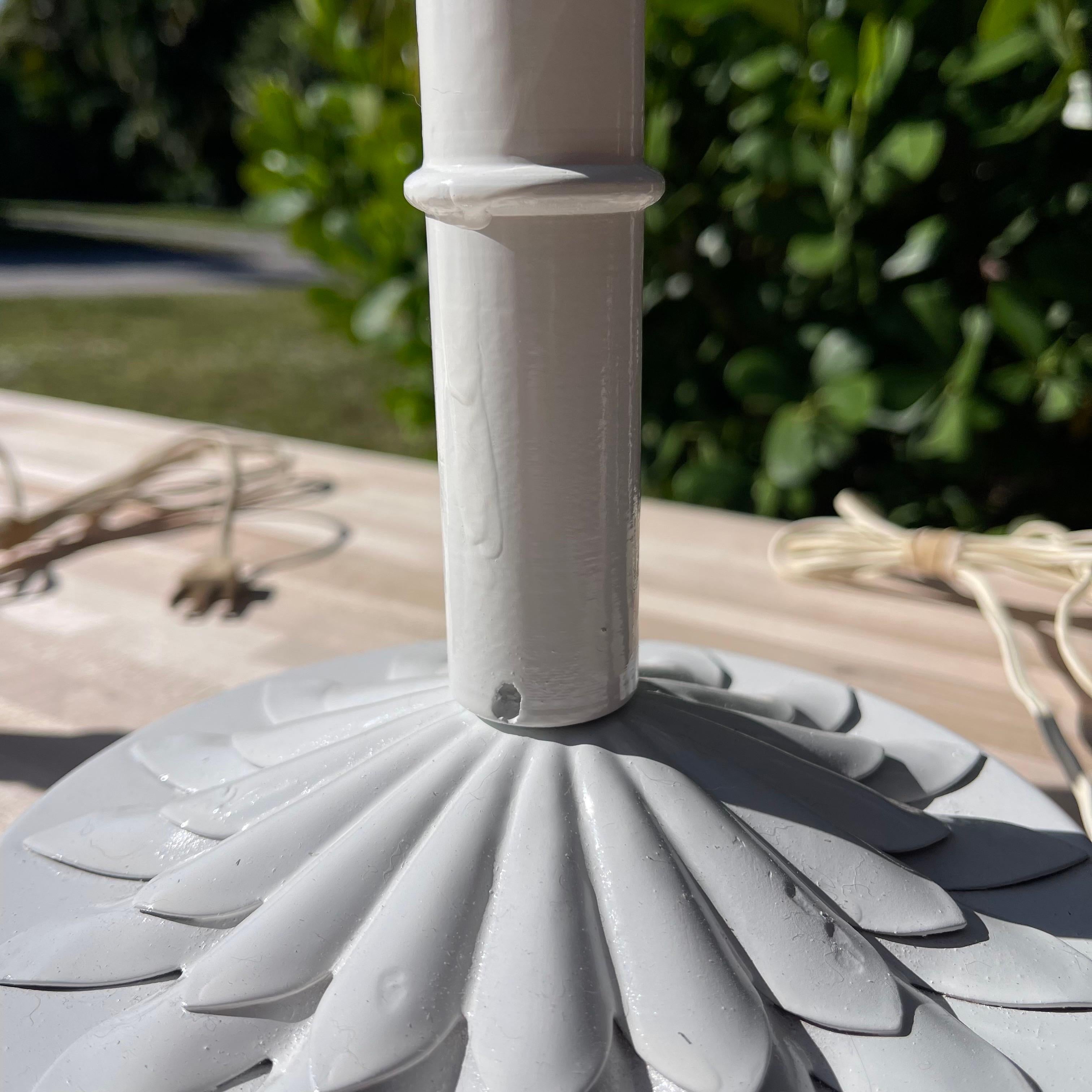 American Vintage Tole Painted Metal Palm Tree Form Table Lamps, a Pair For Sale