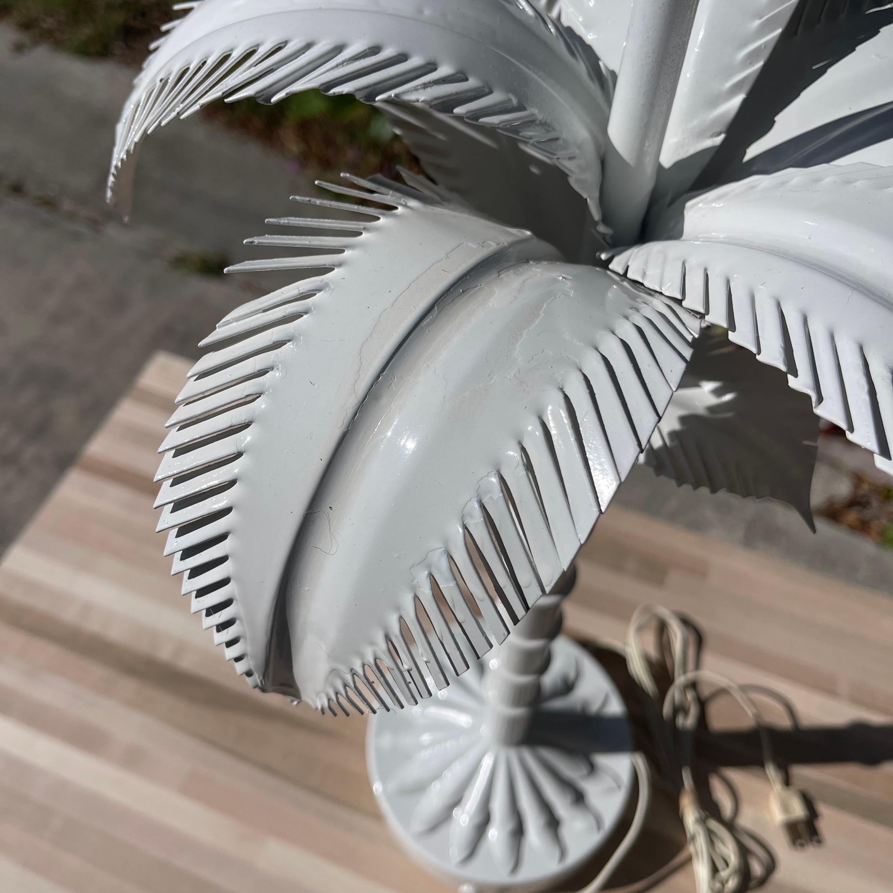 20th Century Vintage Tole Painted Metal Palm Tree Form Table Lamps, a Pair For Sale