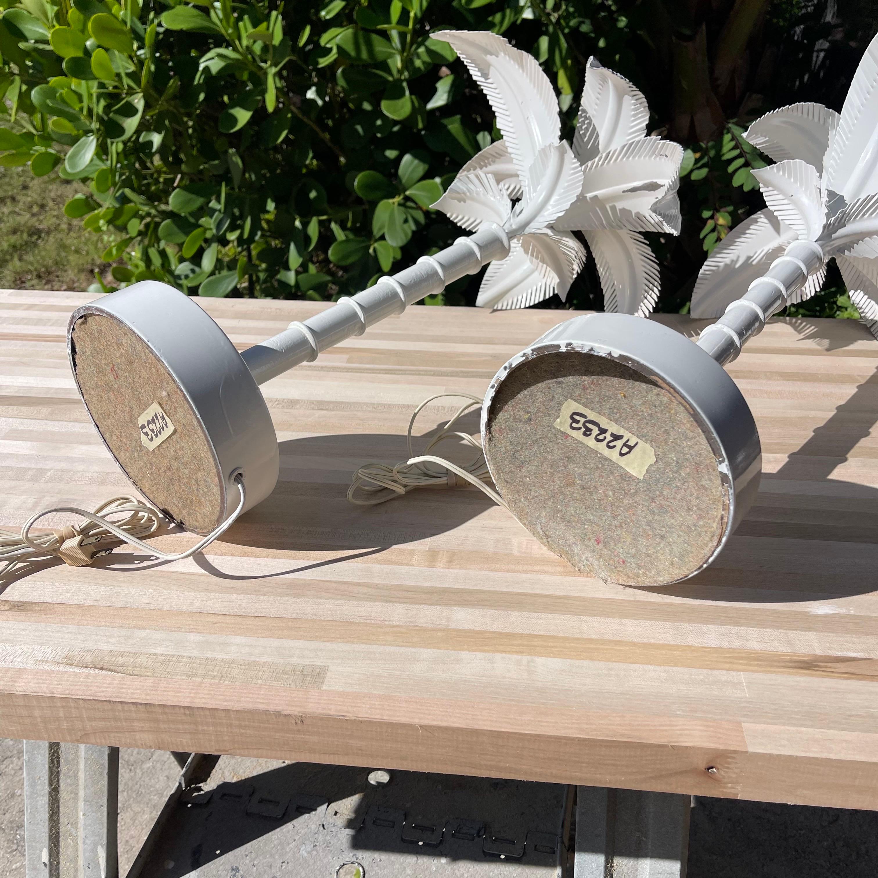 Vintage Tole Painted Metal Palm Tree Form Table Lamps, a Pair For Sale 3