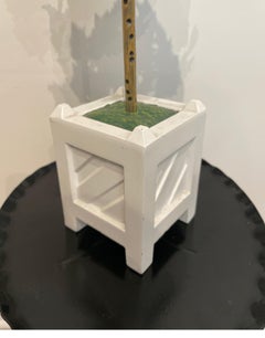 Vintage Tole Topiary Tree in White Lattice Planter, French Chic Decor