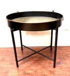 Vintage Tole Tray Table with Mirrored Top, Black Finish, Circa 1990s