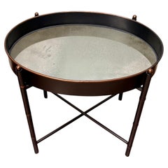 Vintage Tole Tray Table with Mirrored Top, Black Finish, Circa 1990s