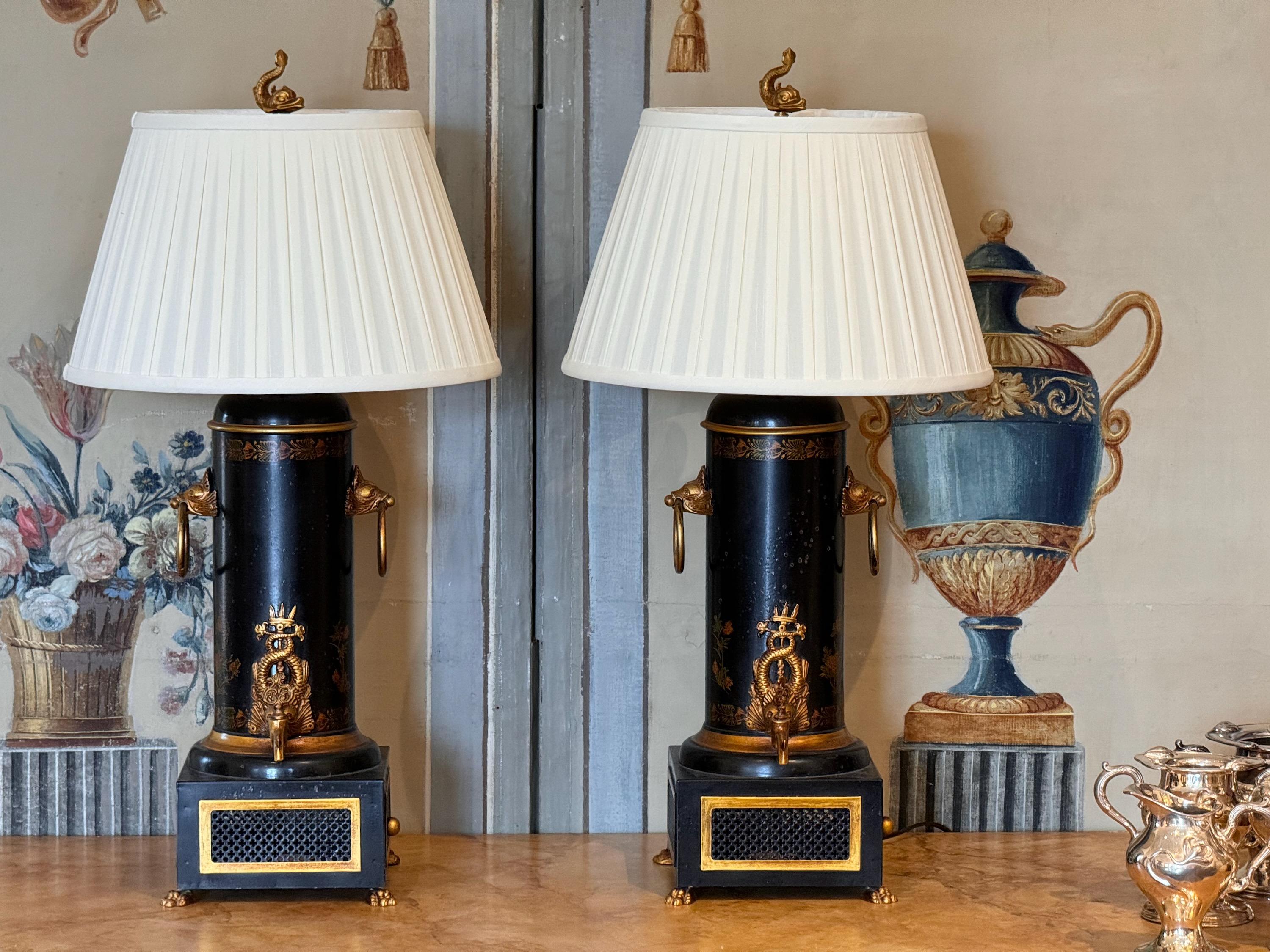 These are copies of 18th c water heaters, made into lamps.
