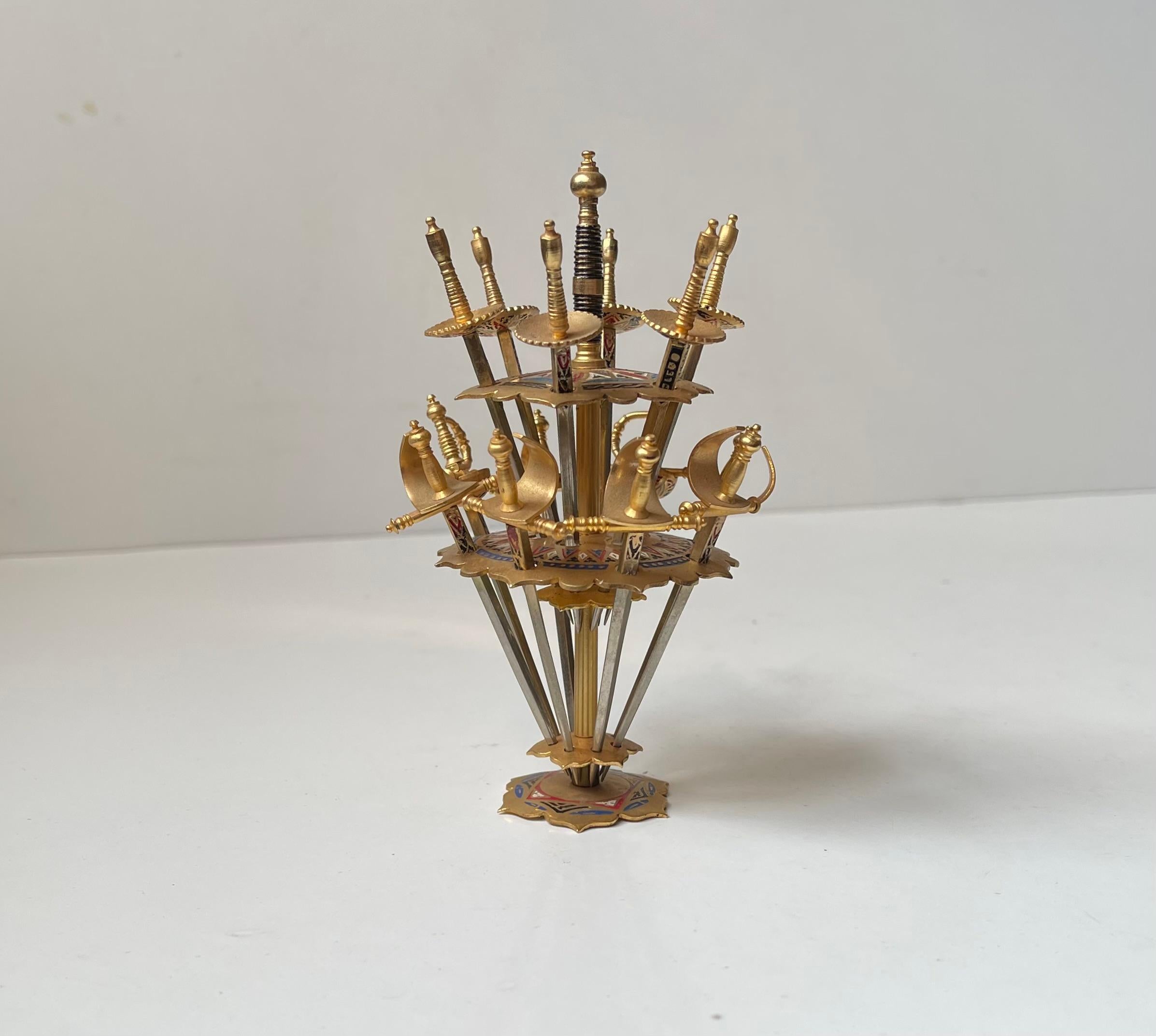 Enameled Vintage Toledo Cocktail or Olive Sword Skewers, Spain 1970s For Sale