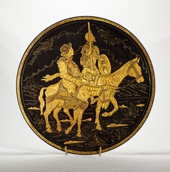 Vintage Toledo Damascene Footed Plate, Don Quixote and Sancho Panza